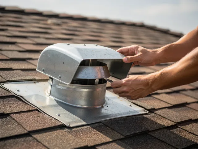 San Gabriel Dryer Vent Cleaning certified technician safely cleaning a roof-mounted dryer vent in San Gabriel