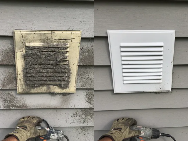 San Gabriel Dryer Vent Cleaning technician installing high-quality dryer vent cover at a residential property in San Gabriel